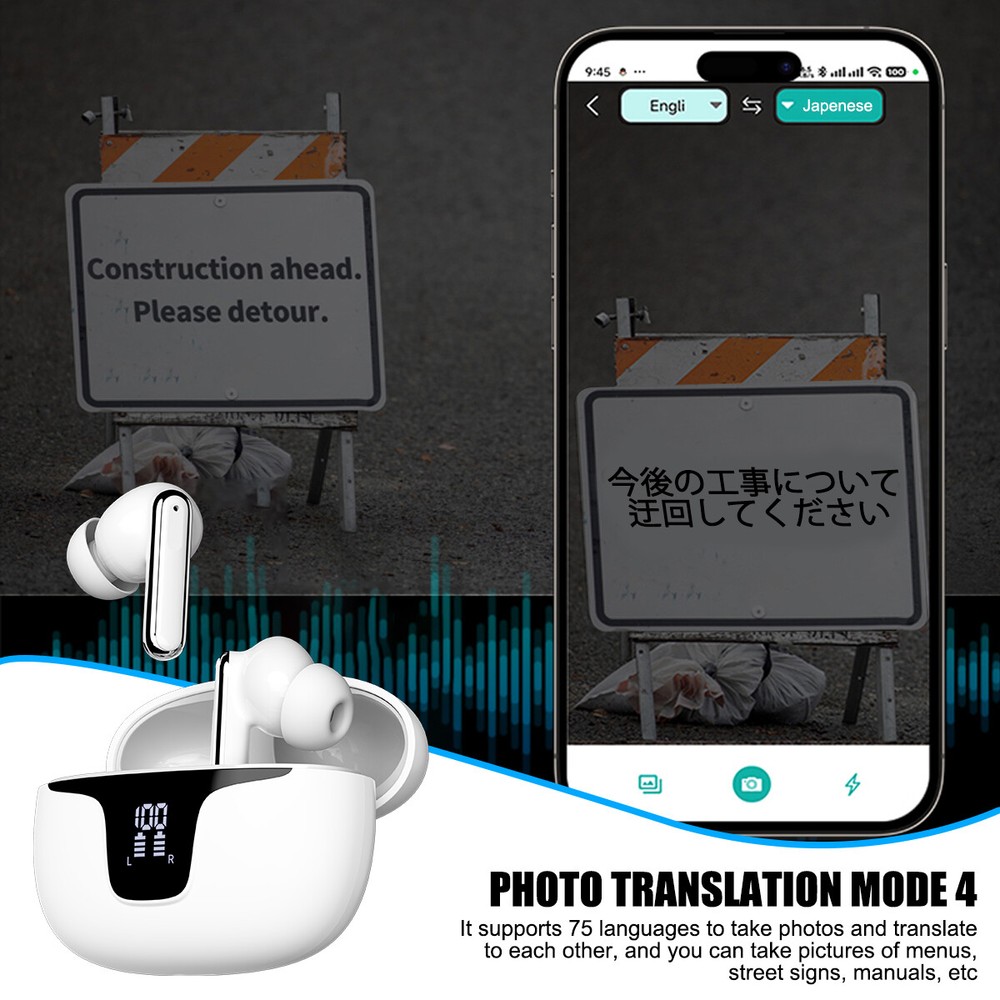 150 Language Translator Earbuds Wireless Bluetooth Two Way Translating Device