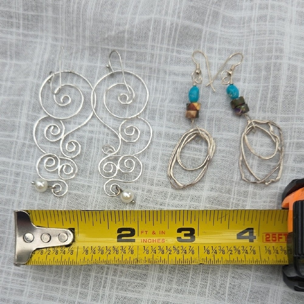 Set 2 Elegant Silver Swirl Earrings with Beads