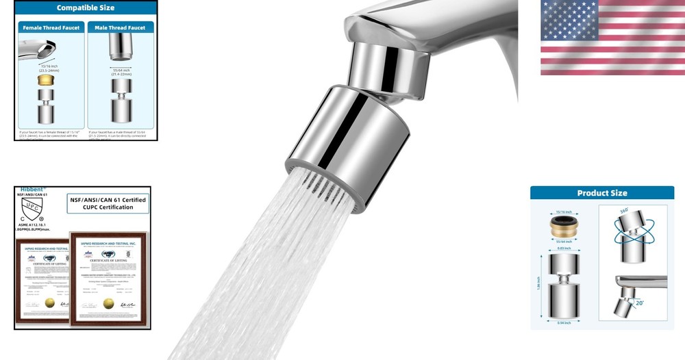 Durable Chrome Kitchen Sink Aerator - 360° Twist Design with Dual Functionality