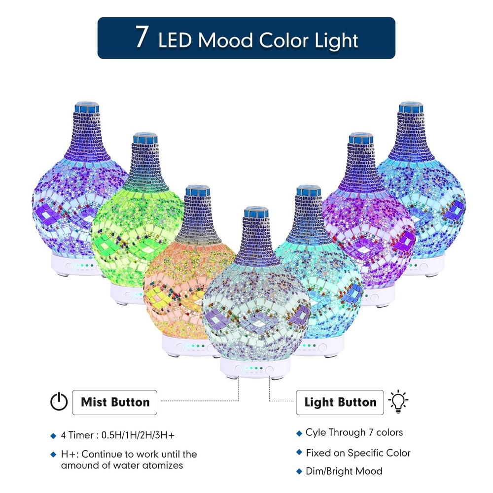 Mosaic Glass Essential Oil Diffuser,Tiffany Aromatherapy Diffuser 100ml Turki...