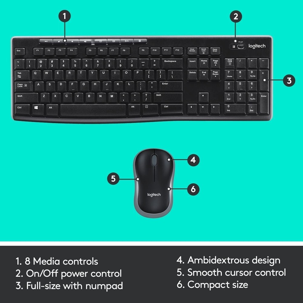 Logitech MK270 Full-size PC/MAC Wireless 2.4G Membrane Keyboard & Mouse Bundle