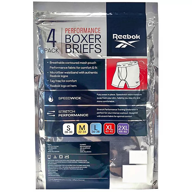 Reebok® Men's Speedwick Performance Training Boxer Briefs 4 Pack " STRETCH "