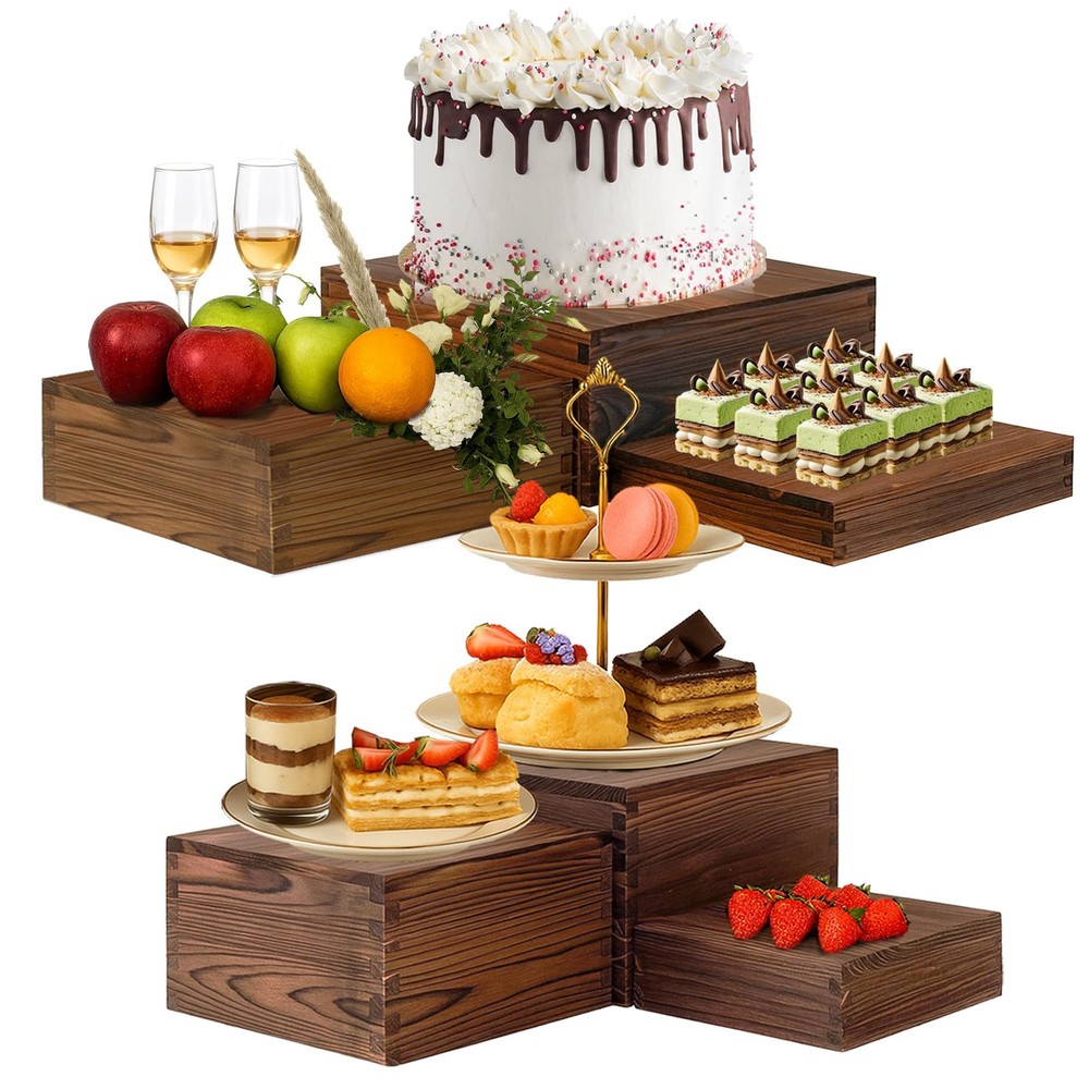 6-Pack Wood Risers Display Stands, Multi-Height Food Risers for Buffet Table,...