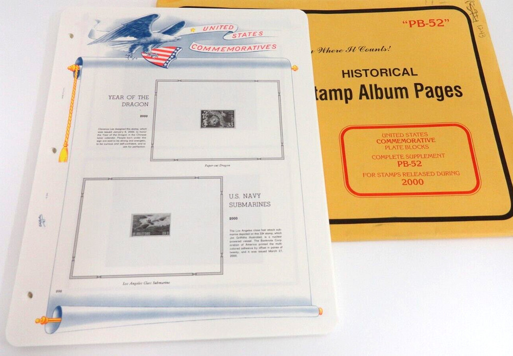 White Ace 2000 U.S. Commemorative Plate Blocks Album Supplement PB-52 NOS