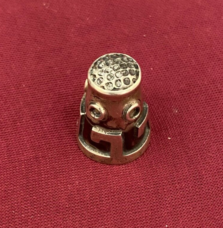 Signed Antique Brutalist Sterling Silver Sewing Thimble MCM