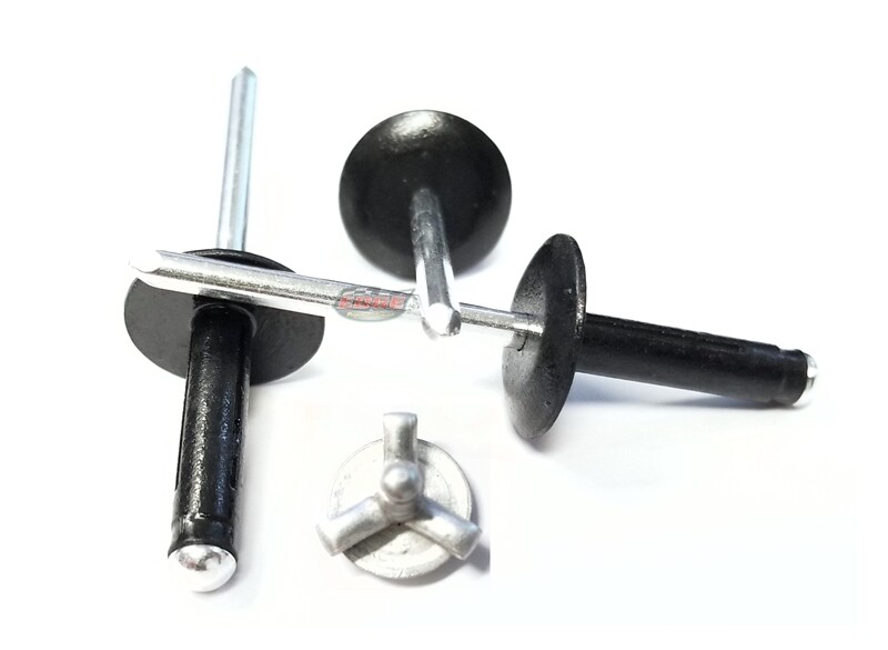 Black 3/16" Large Head Tri-Fold Exploding Aluminum Mandrel Pop Rivets 25 pack