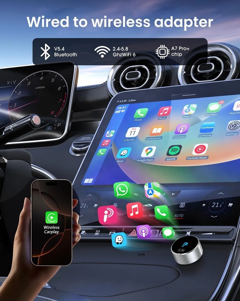 2-in-1 Mini Wireless CarPlay & Android Auto Adapter Plug & Play Bluetooth 5.4