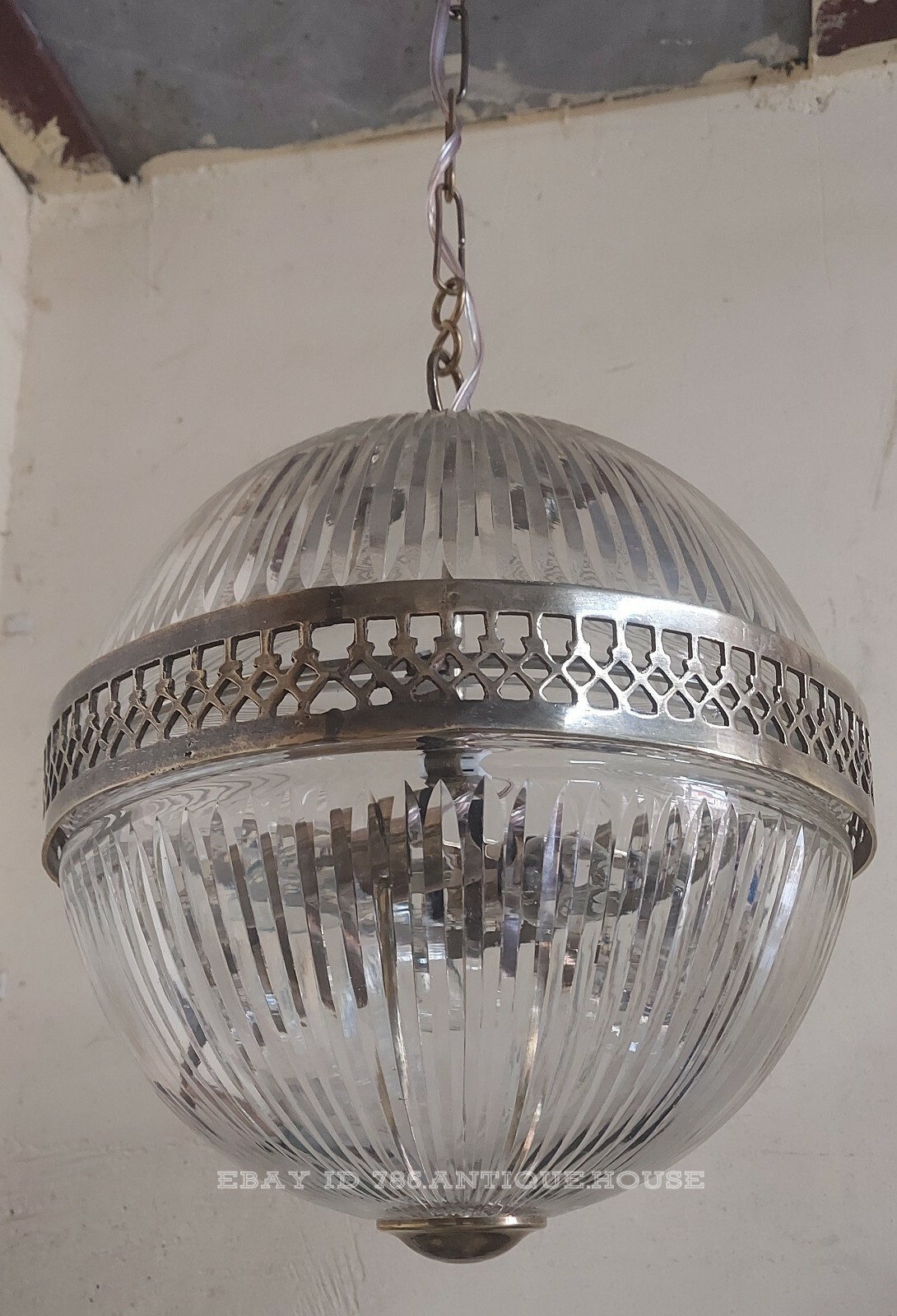 Antique Vintage Art Deco Brass & Glass Ship Ceiling Fixture Hanging Light Lamp