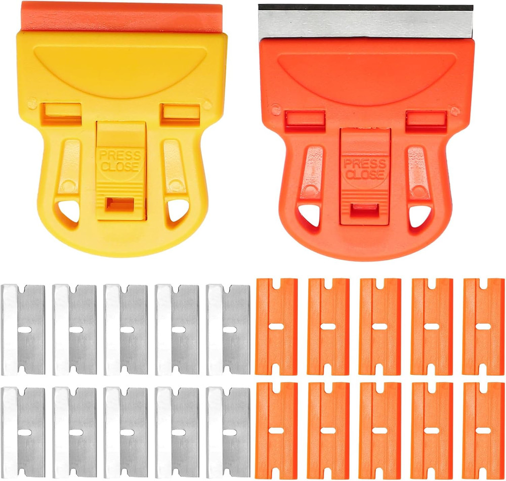 2 Sets Razor Blade Scrapers, Plastic Scraper Tool Extra 10 Plastic Razor Blades