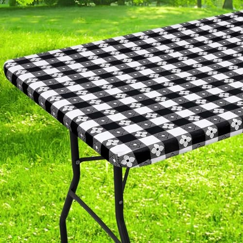 Rectangle Vinyl Table Cloth, Waterproof 72" x 30" (Rectangular) Black & White