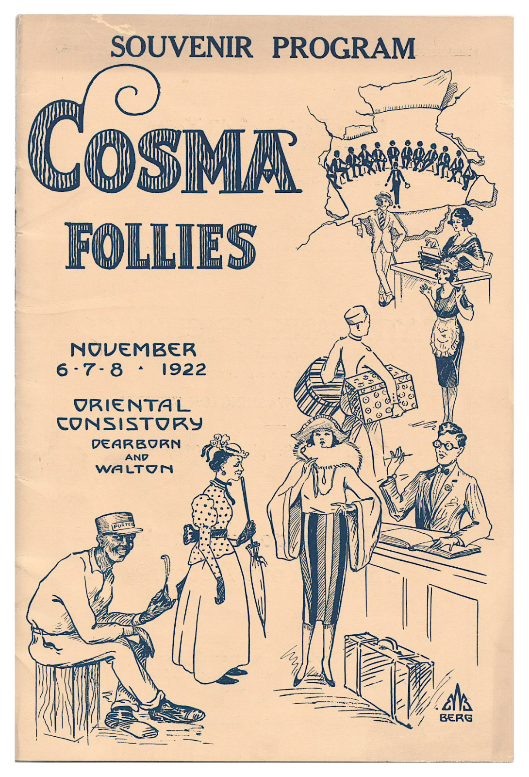 1922 Chicago Theater Program Cosma Follies Vaudeville Minstrel Show Masonic Hall