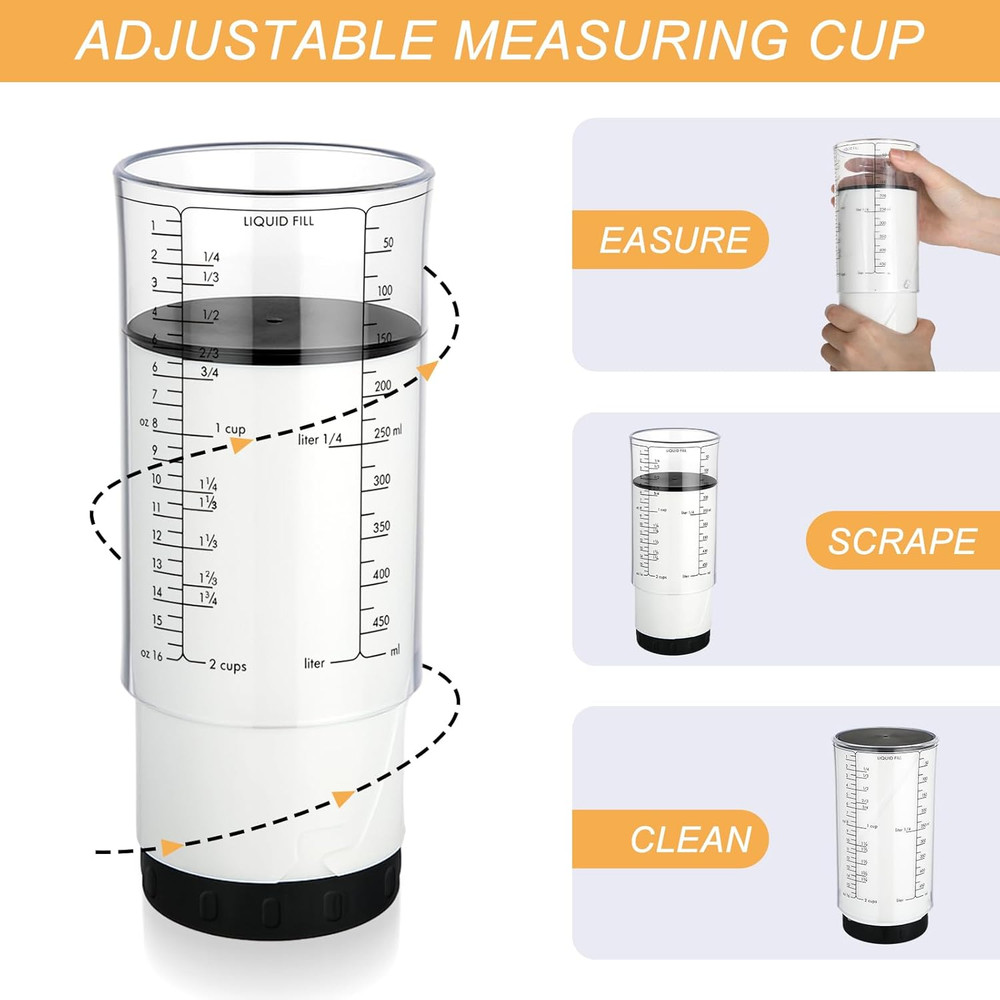 6 Pcs Adjustable Measuring Cup Set Include 2 Cup Measuring Cups 5 Pcs Measuring