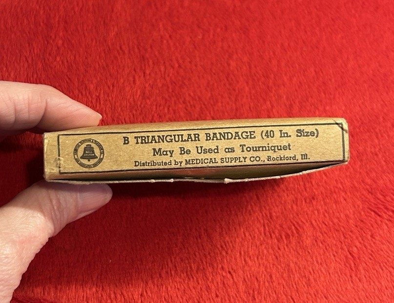 Vintage WWII Triangular Muslin Bandage Compressed Camouflaged Dye Field Dressing