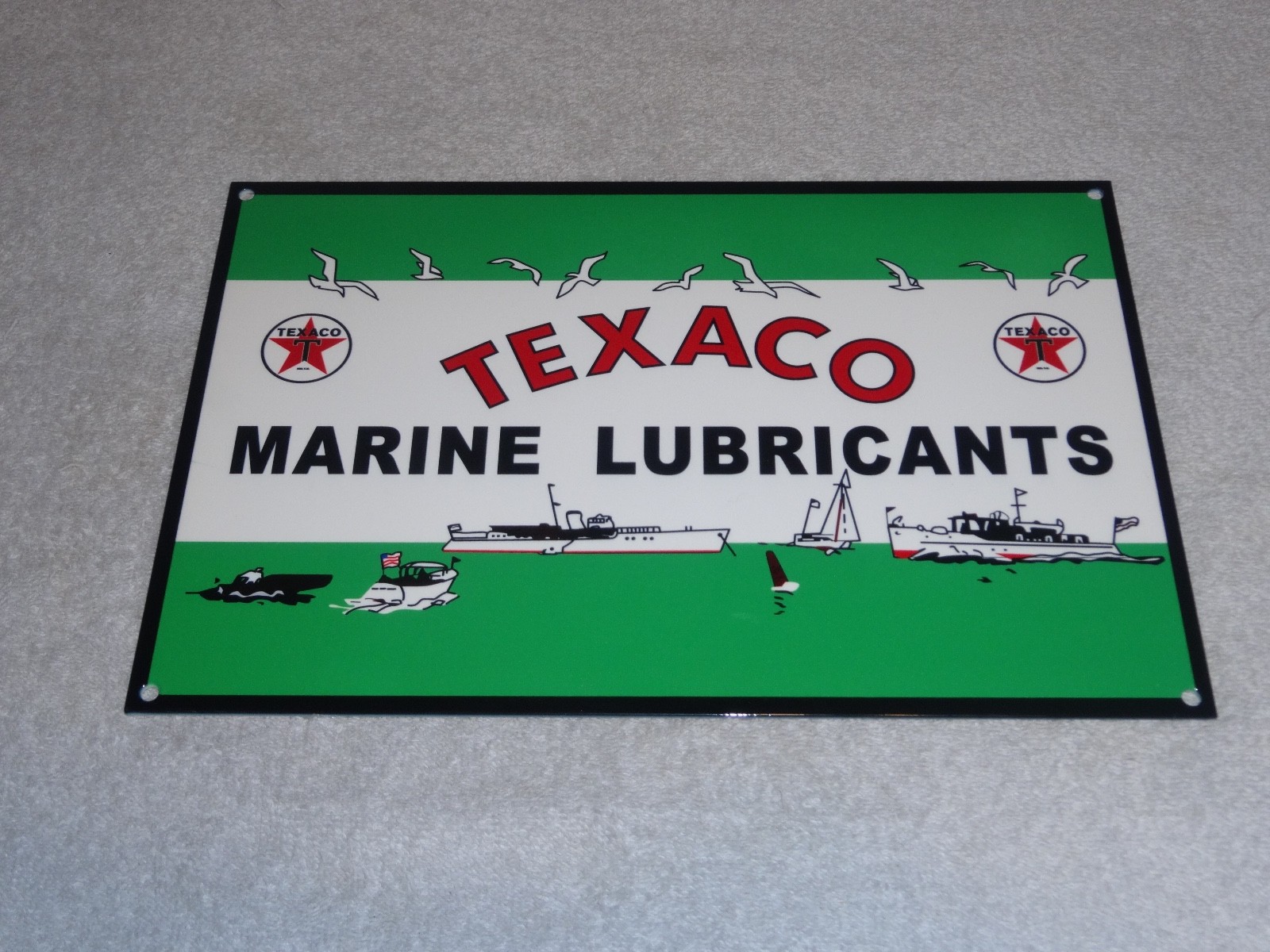 VINTAGE TEXACO MARINE LUBRICANTS W/ BOATS 12" METAL OUTBOARD GASOLINE & OIL SIGN