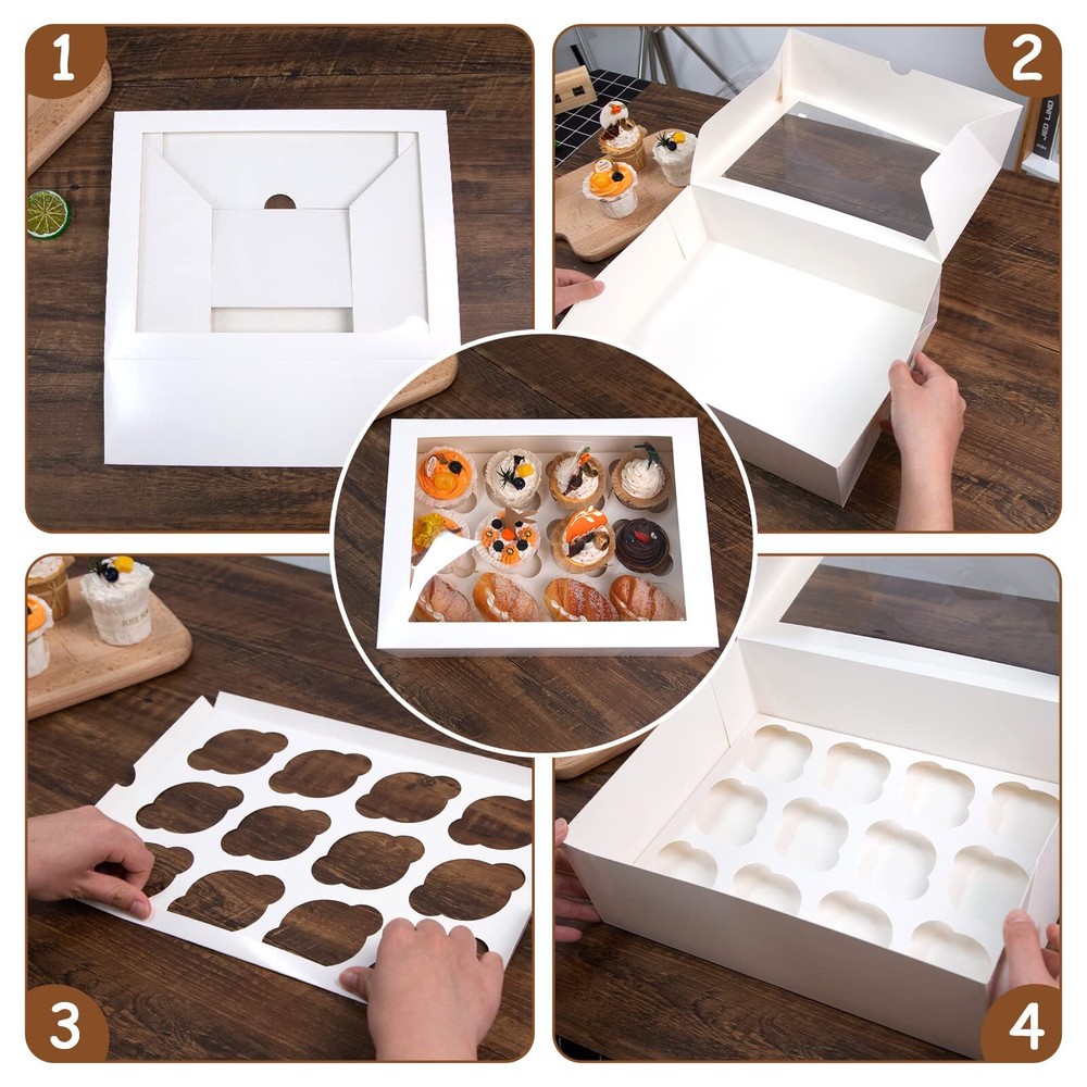 12 Count Cupcake Boxes, 6PCS Cupcake Container with Window Boxes Holding 72 Past