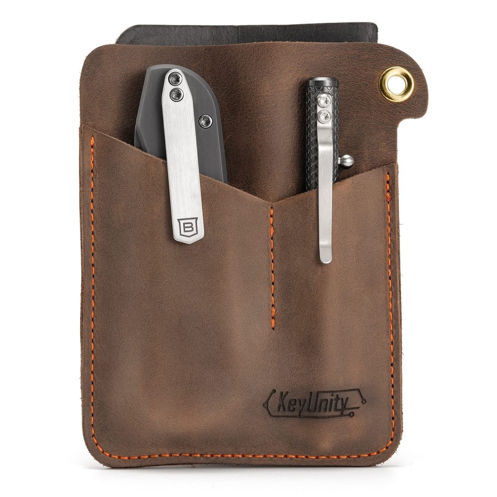 KL01 Leather Pocket Organizer with 3 Pouch, EDC Multitool Sheath for Notebook...