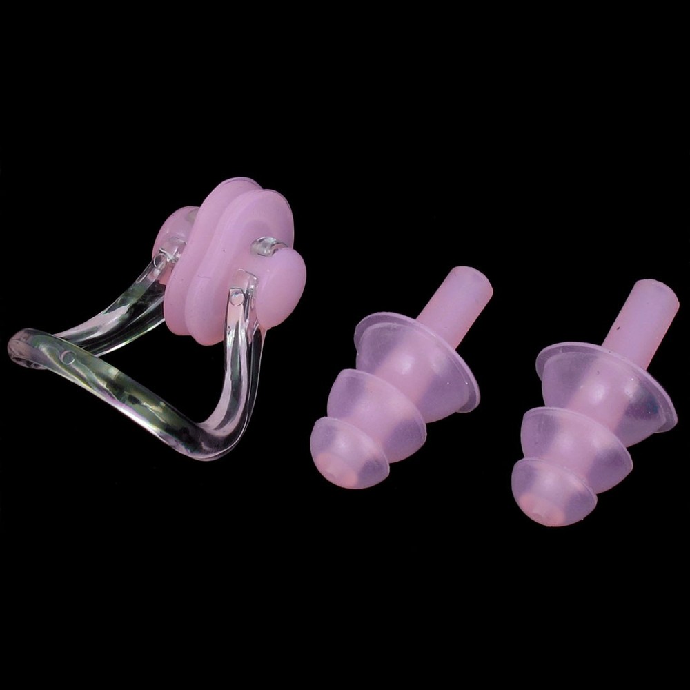 Protective Pink Plastic Nose Clip + Silicone Earplugs Set