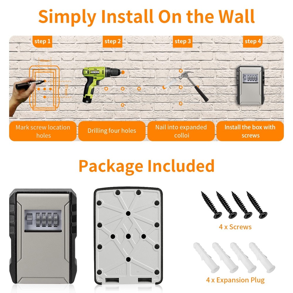 Extra Large Key Lock Box Wall Mount Weatherproof Safe Storage Grey