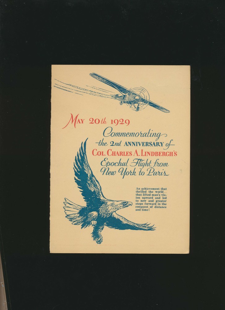 Lindbergh 2nd Anniv Folder May 20 1929 with envelope