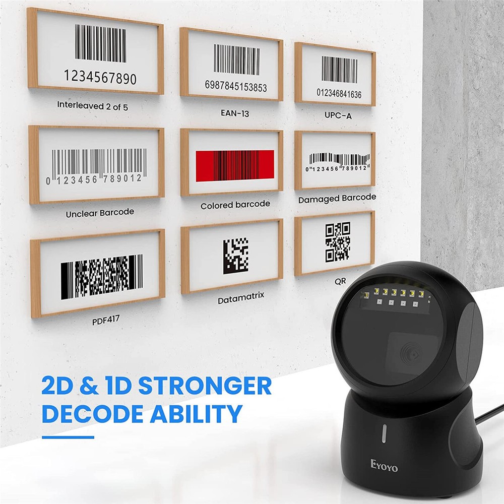 QR 2D Hands-Free Omnidirectional Automatic Sensing USB Desktop Barcode Scanner