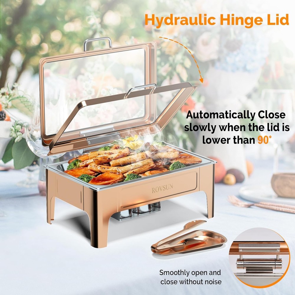 Chafing Dish 9QT, Rectangular Buffet Warmer Set with Glass Lid & Serving Tong