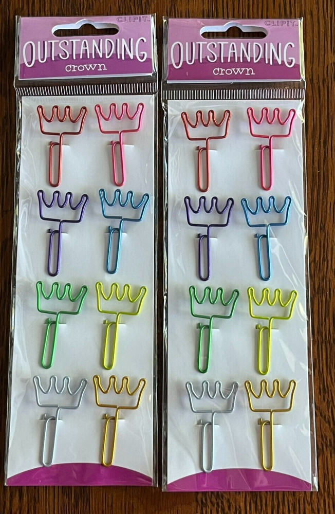 Crown Shaped Multicolor Paper Clips 2 pack NEW 16 clips total