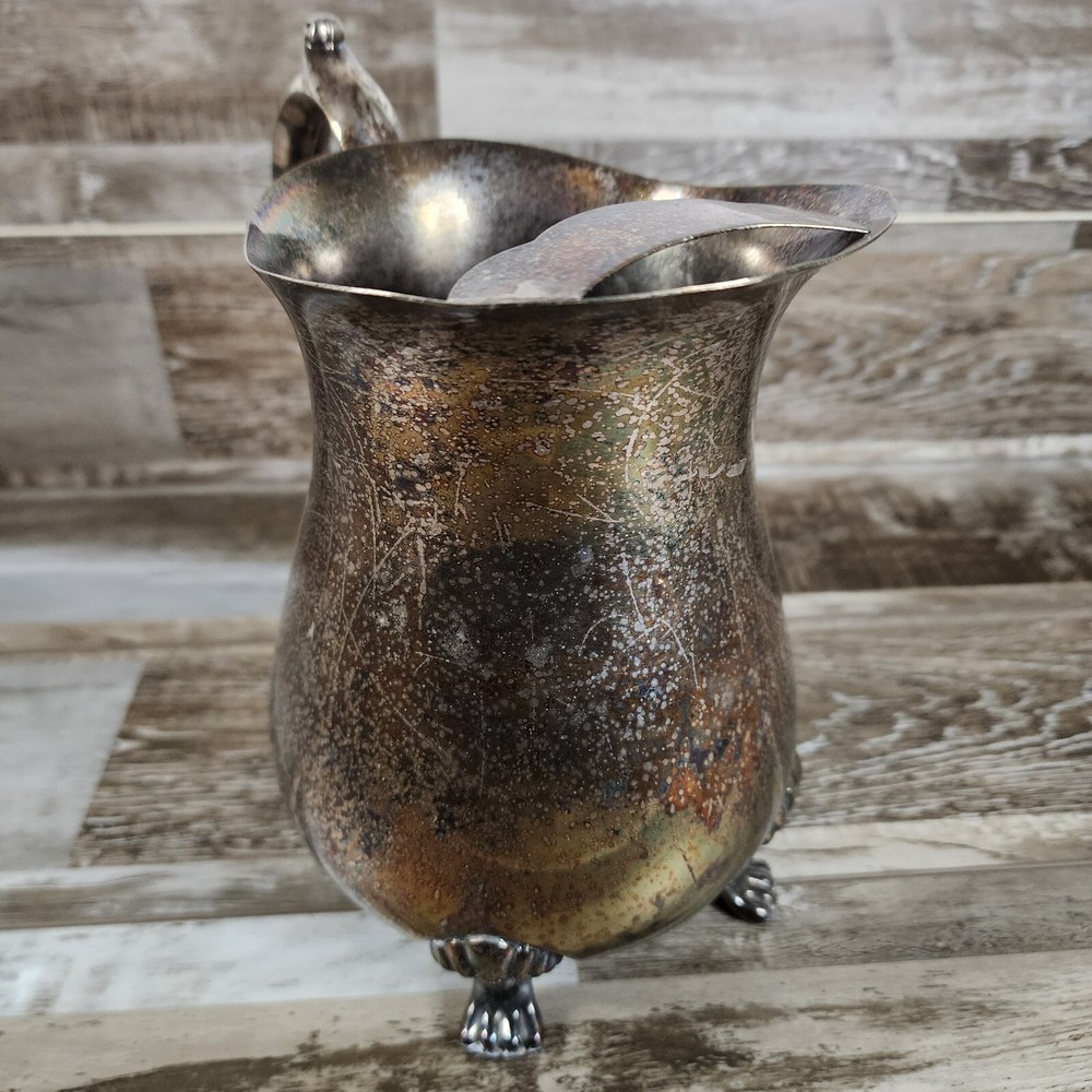 Vintage Silver Plate Leonard Silverplate Footed Water Pitcher With Ice Lip
