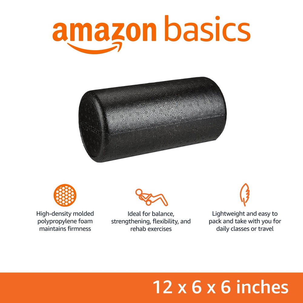 Amazon Basics High-Density Foam Roller for Exercise & Recovery, 12-Inch, Black
