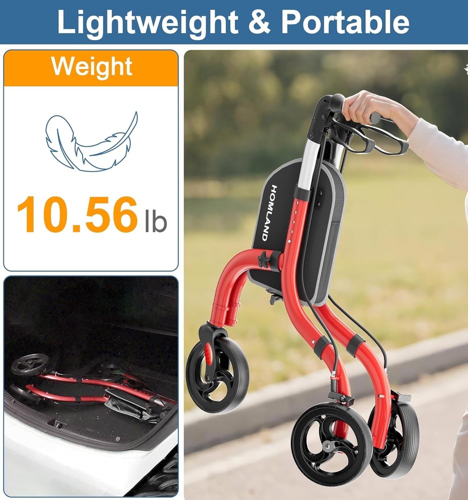 Three Wheel Walker Foldable Aluminum Lightweight Adjustable Mobility Aid