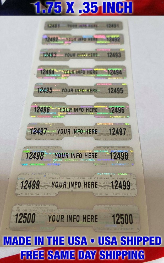 100 CUSTOM PRINTED TAMPER EVIDENT HOLOGRAM DOGBONE SECURITY VOID LABELS