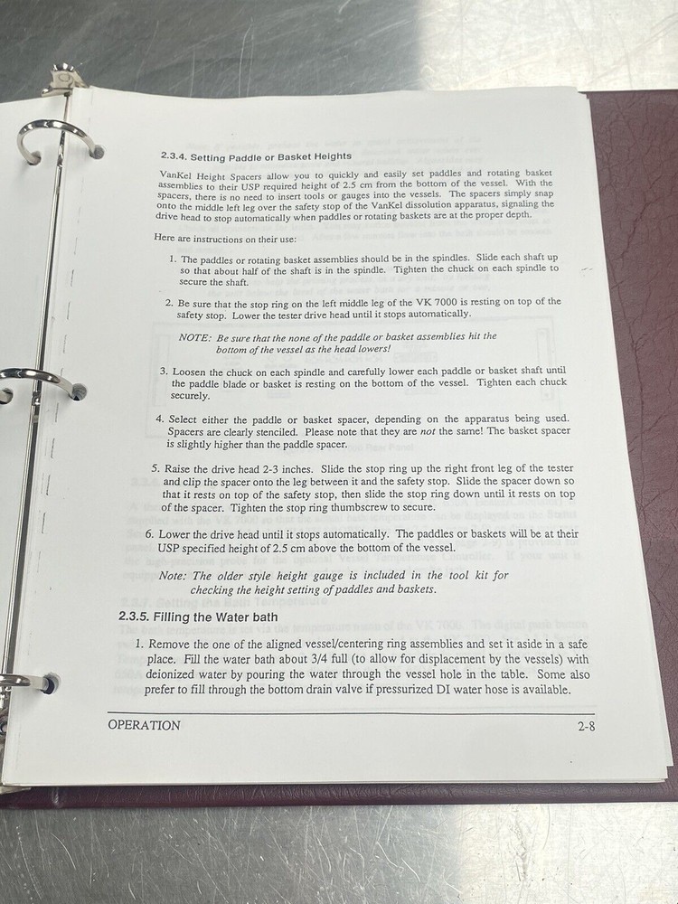 Vankel VK 7000 Dissolution Test Station - Users Manual / Instructions Book