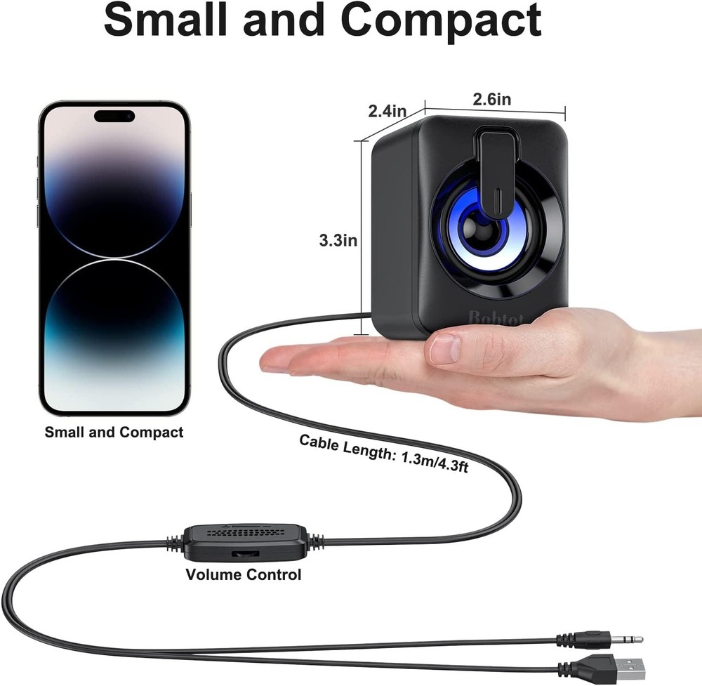 Mini Bluetooth Computer Speaker USB Powered Portable Stereo Audi with RGB Lights