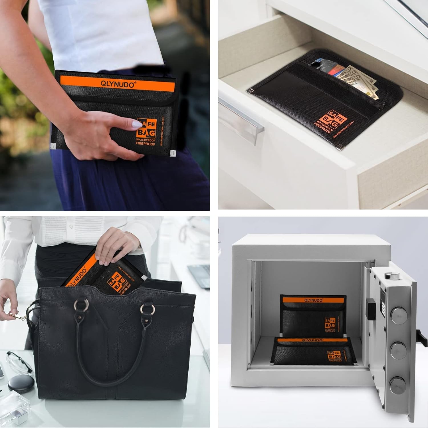 Fireproof Money Envelopes 2 Pack Waterproof Zipper Cash Document Pouches