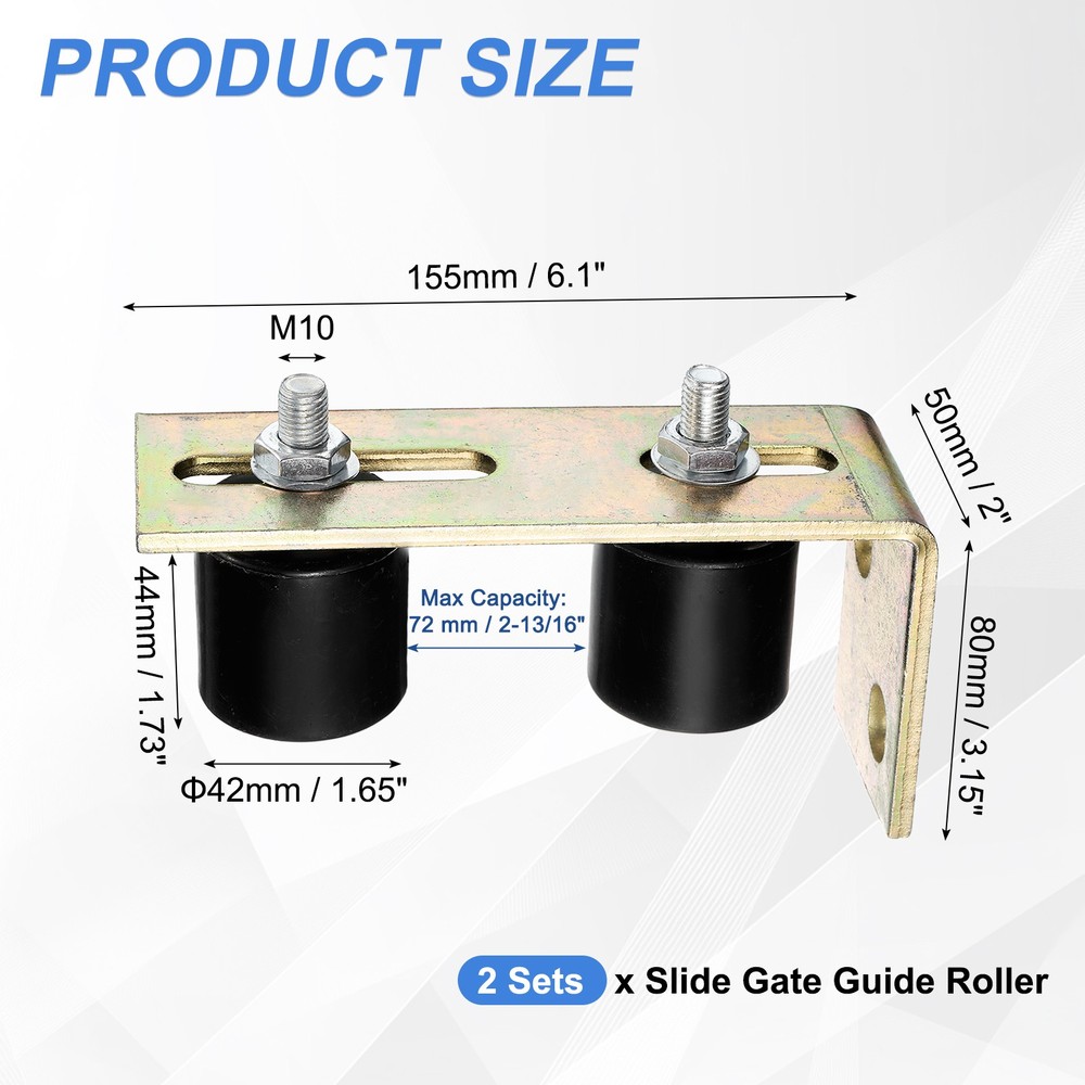 4Pcs Slide Gate Guide Roller 1.7" Nylon Gate Support Rollers with Bracket Black