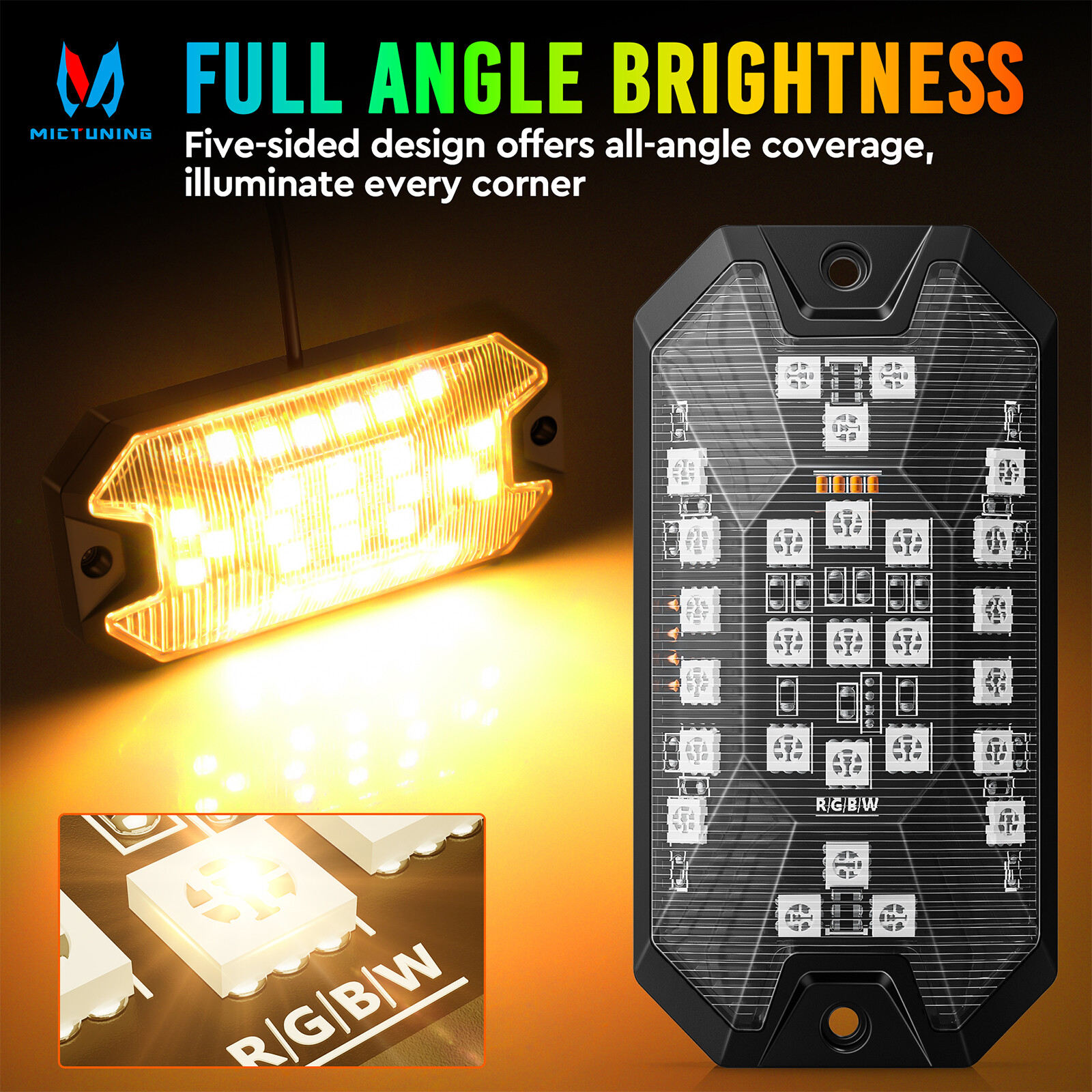 16-Pods RGBW LED Underglow Rock Lights for Trucks Cars, App & Remote Controller