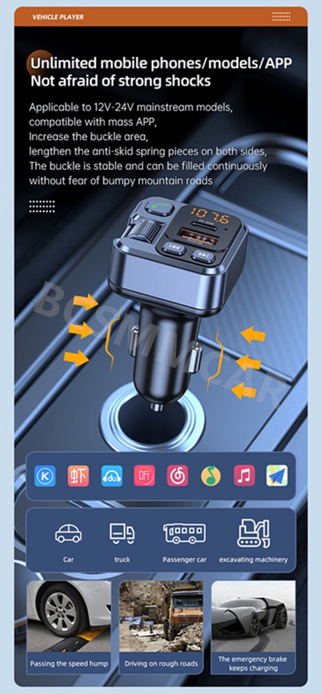 Bluetooth 5.1 Car Wireless FM Transmitter Adapter PD USB Charger AUX Hands-Free