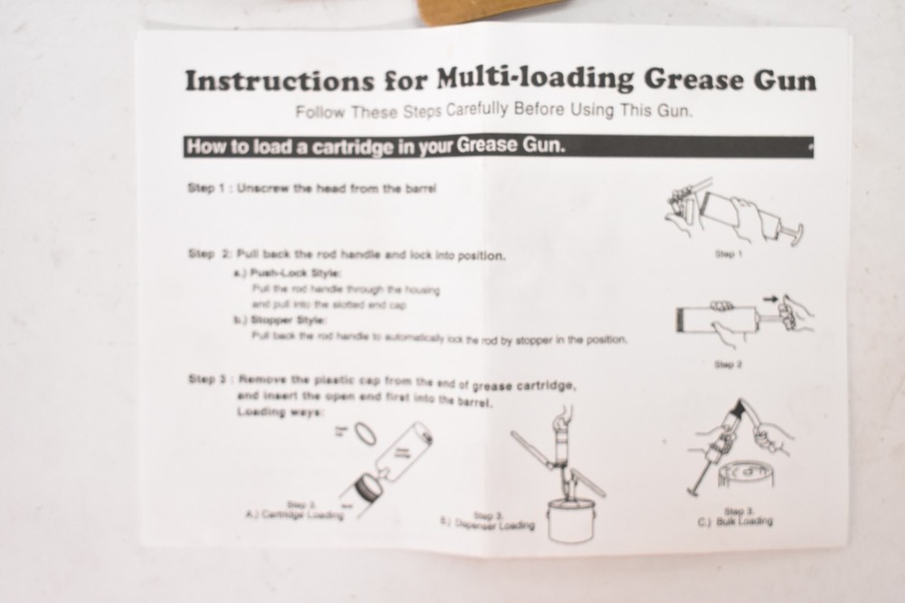 Exxo Multi Loading Grease Gun Assembly w Instructions Cartridge Loading