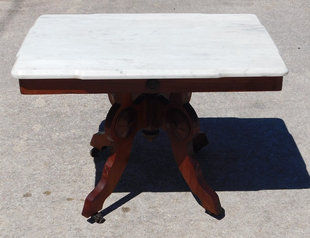 Walnut Victorian Marble Top Coffee Table