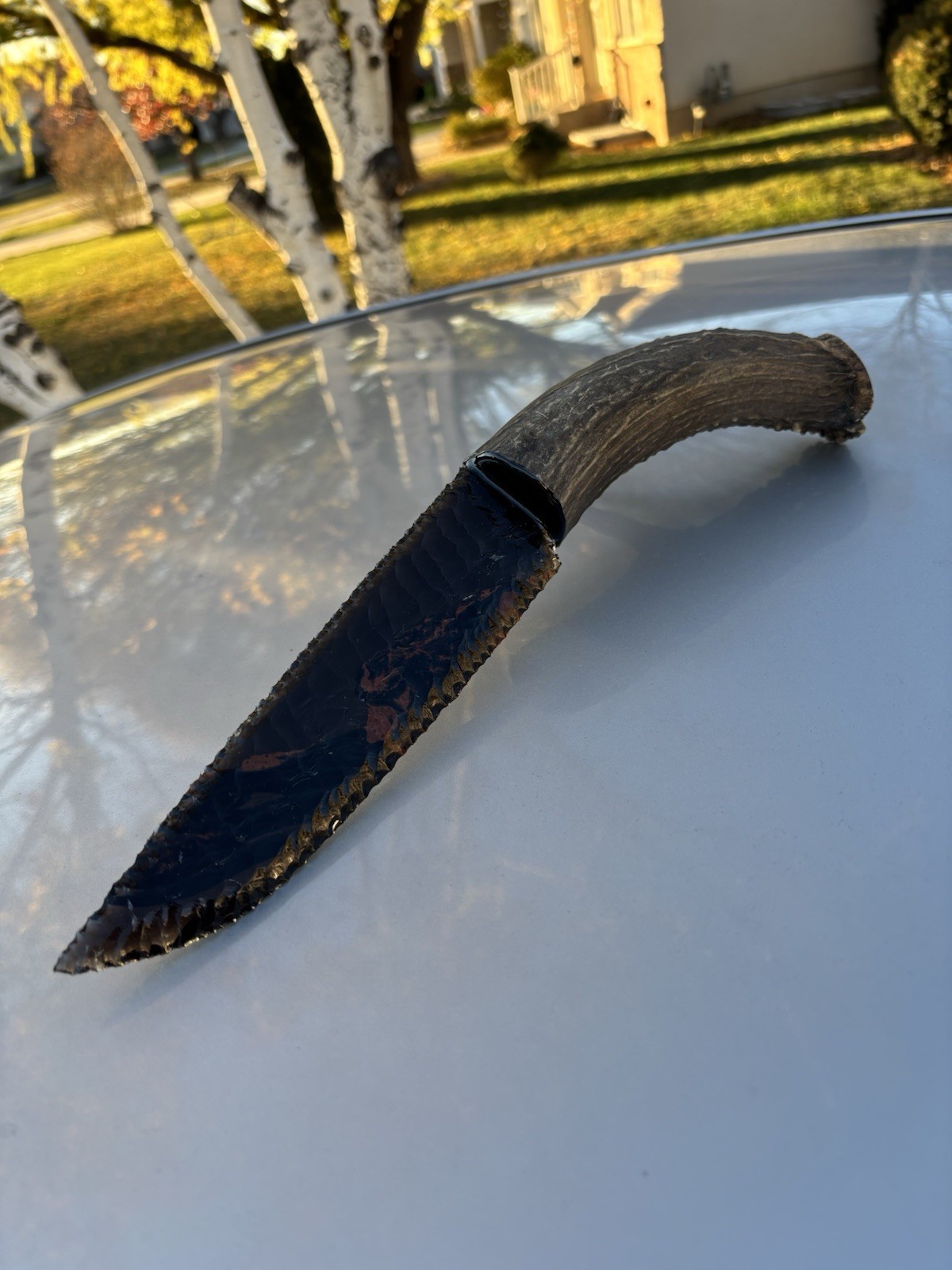 Huge Dragon Glass Obsidian Mule Deer Antler Display Knife Made By Grady Bowen