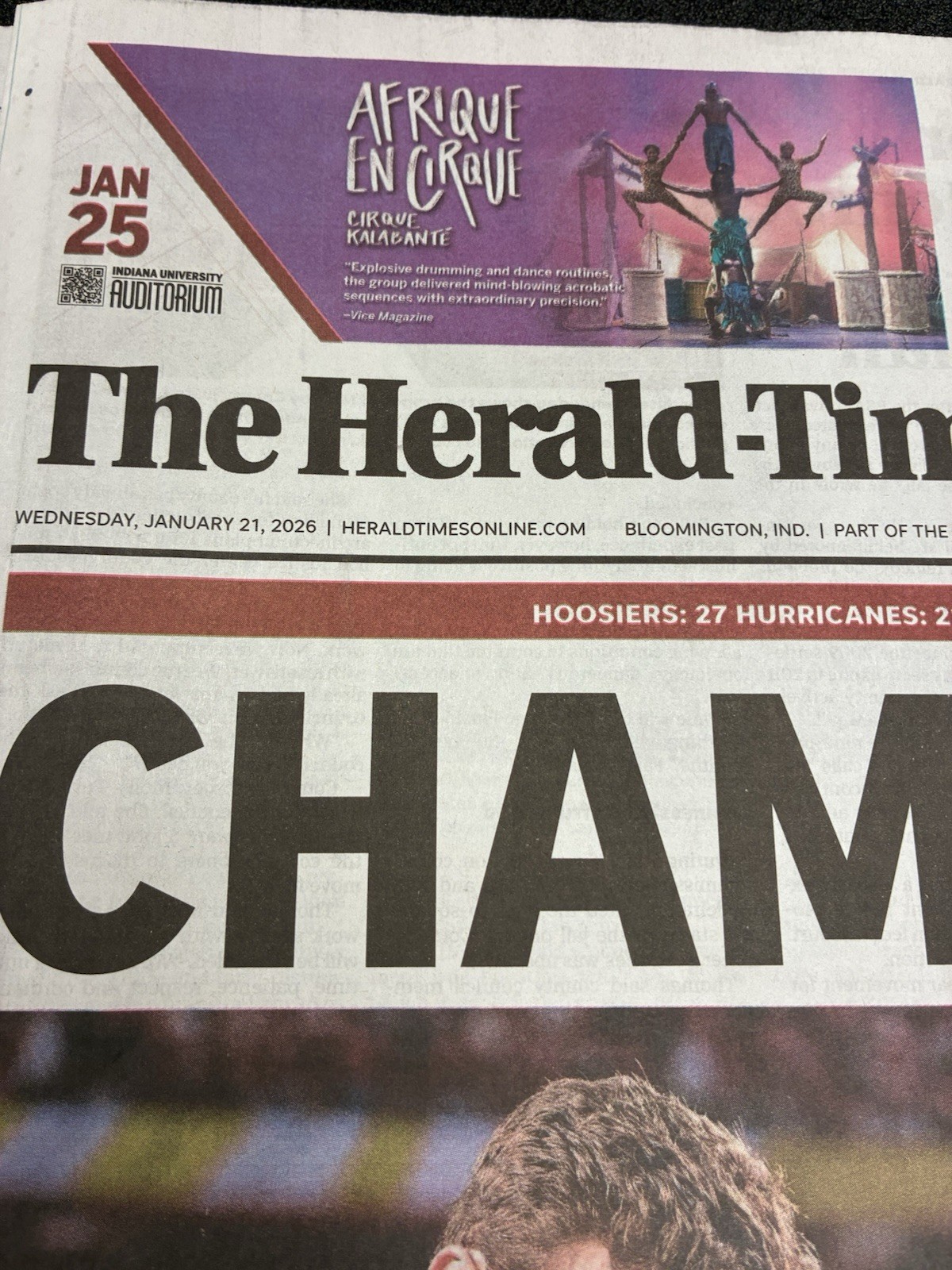 🏈 IU National CHAMPS The Herald Times -Bloomington Jan, 21 2026 Mendoza