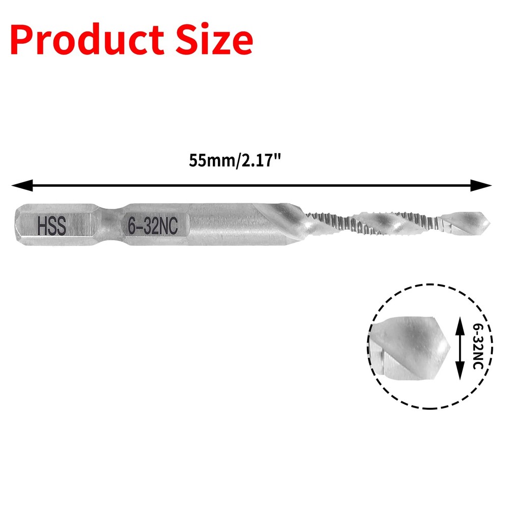 2 Pcs 6-32NC Combination Tap and Drill Bit, Multi Use Countersink Hex Bit, Si...