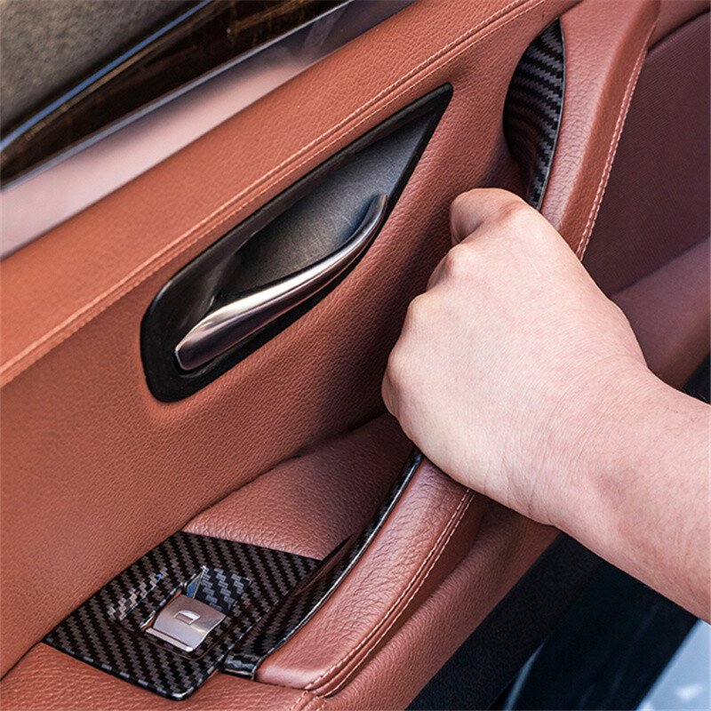 Inner Door Panel Handle Pull Trim Cover For BMW F10 F11 520i 528i Carbon Fiber