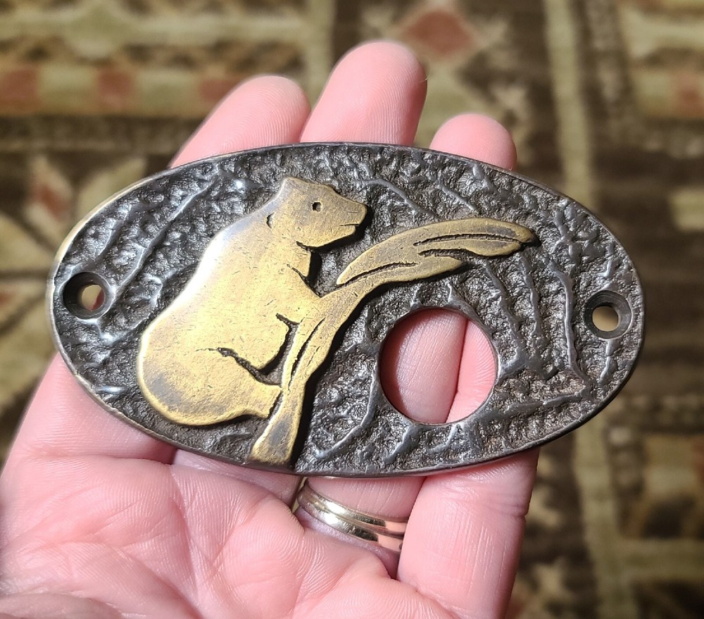 VTG SPI Bear Design Oval Doorbell Button Hardware Plate Solid Brass 2 Tone