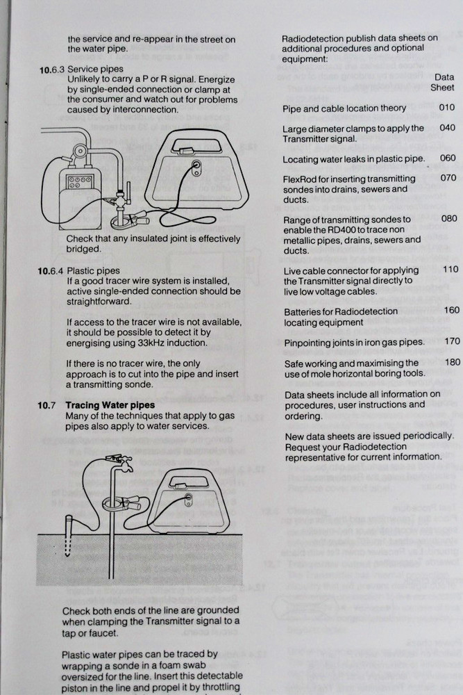 Radiodetection® RD400 Buried pipe and cable locator User instructions