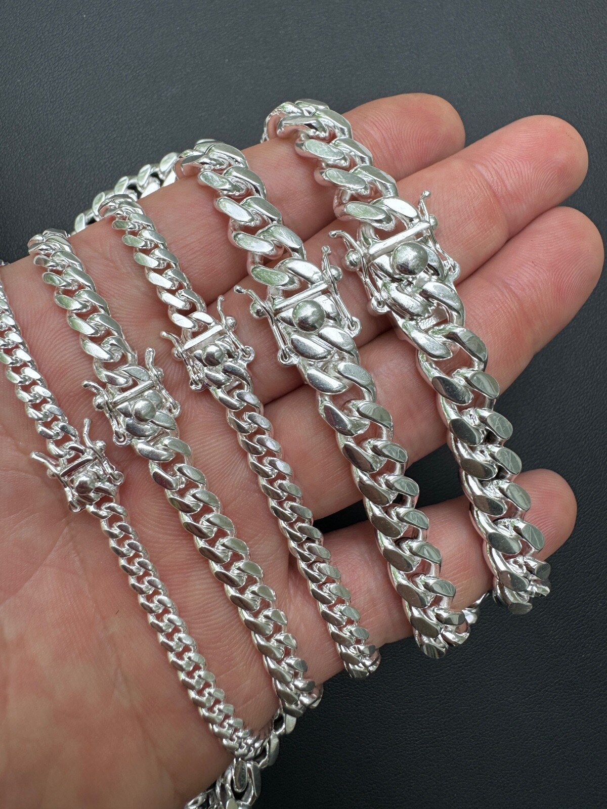 Real Miami Cuban Link Chain Or Bracelet Solid 925 Sterling Silver Box Lock ITALY