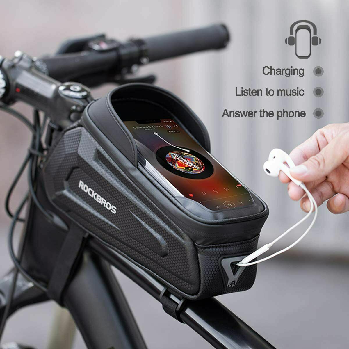 ROCKBROS Bike Phone Mount Bag EVA Waterproof Front Frame Bag fit Under 6.8"