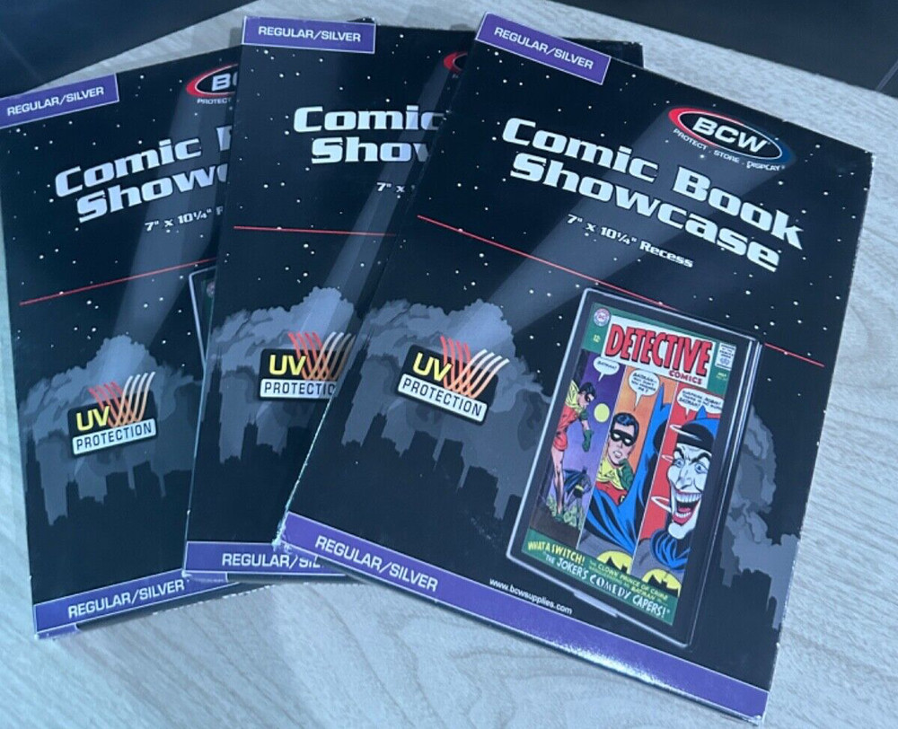 3 BCW Comic Book Showcase - Framed Display Case - Hangs On Wall Silver Age Size