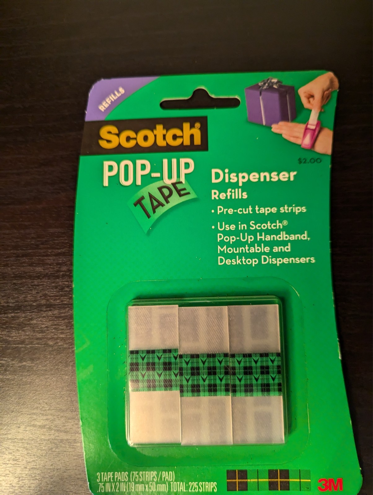 NEW Scotch Pop Up Tape Dispenser Refills 3 pads 75 Strips Each 225 Strips Total