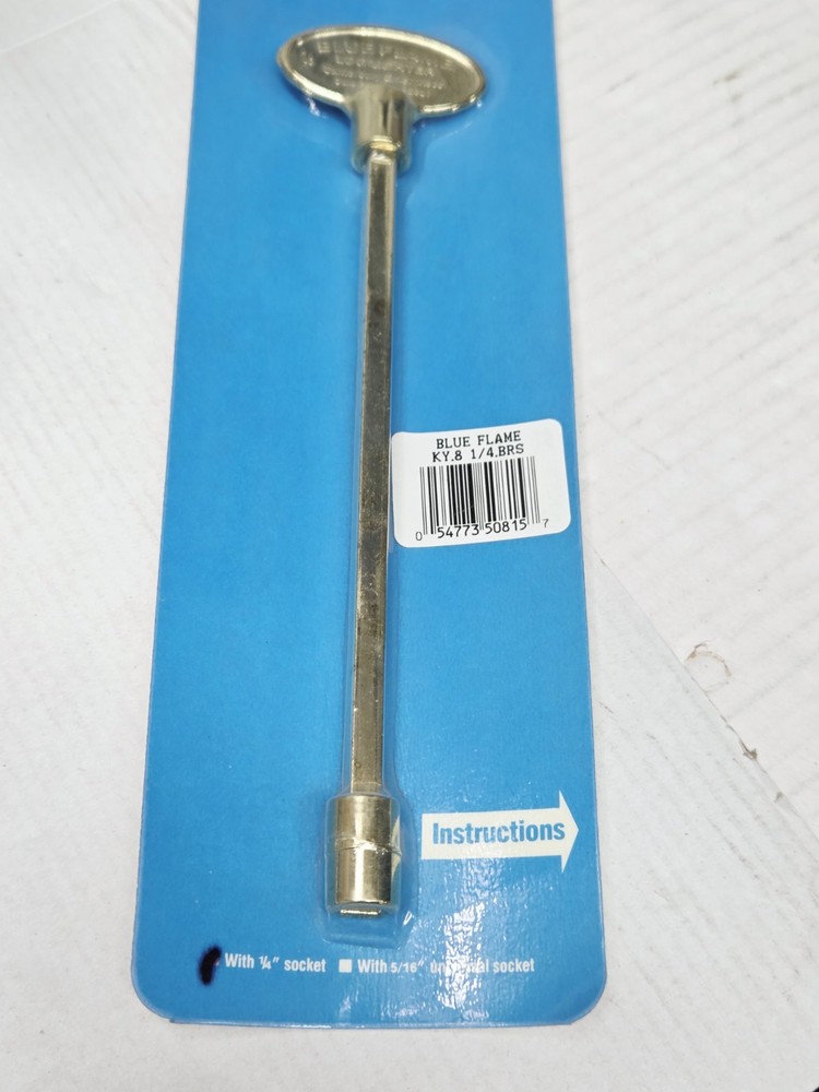 Blue Flame Log Lighter Key - Brass Color  1/4” Socket Approx. 8”L