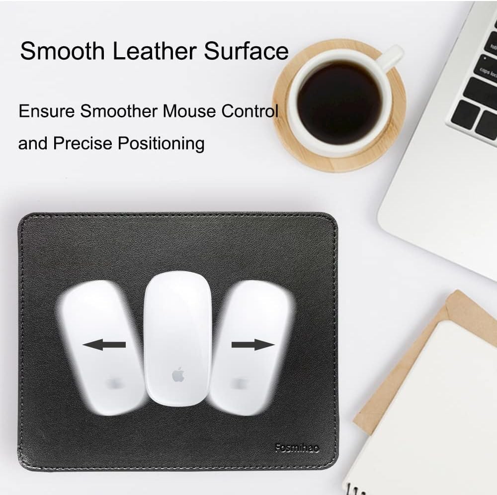 Leather Mouse Pad - Wood Pad, Double Side with Stitched Black